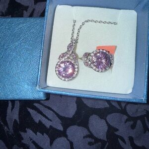 Elegant Pink Crystal Pendant Necklace and Ring Set